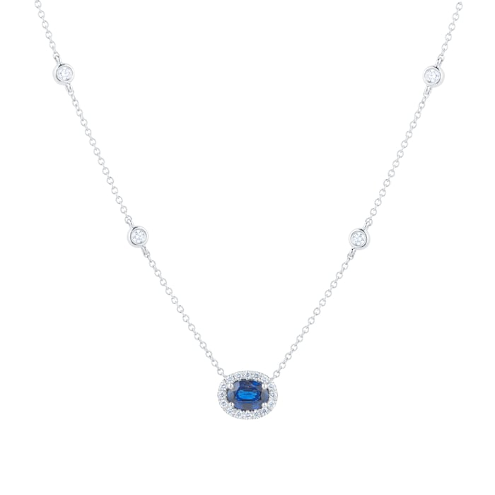 Mappin & Webb 18ct White Gold 1.50cttw Oval Cut Sapphire Halo Necklace