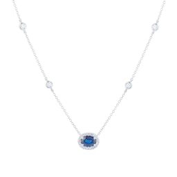 12130352 - 18ct White Gold 1.50cttw Oval Cut Sapphire Halo Necklace