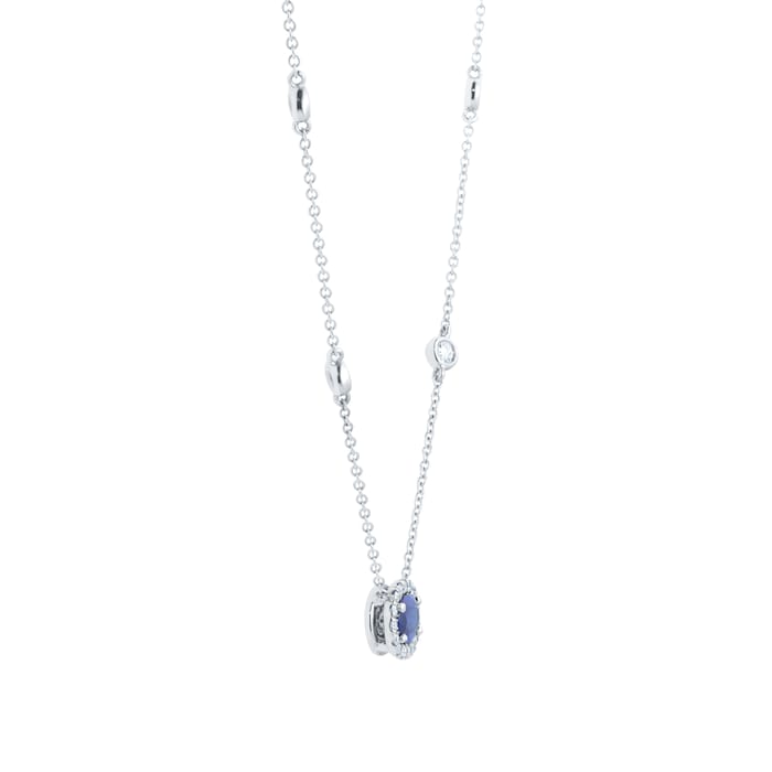 Mappin & Webb 18ct White Gold 1.50cttw Oval Cut Sapphire Halo Necklace