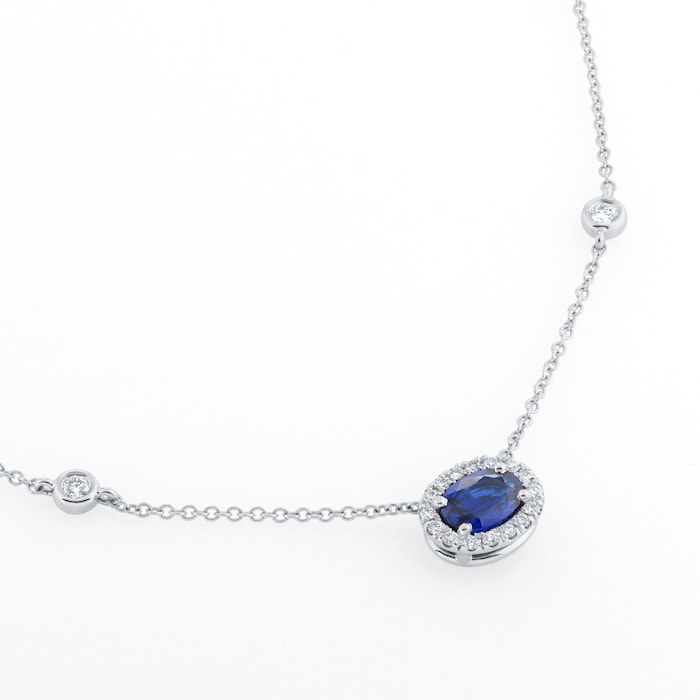 Mappin & Webb 18ct White Gold 1.50cttw Oval Cut Sapphire Halo Necklace