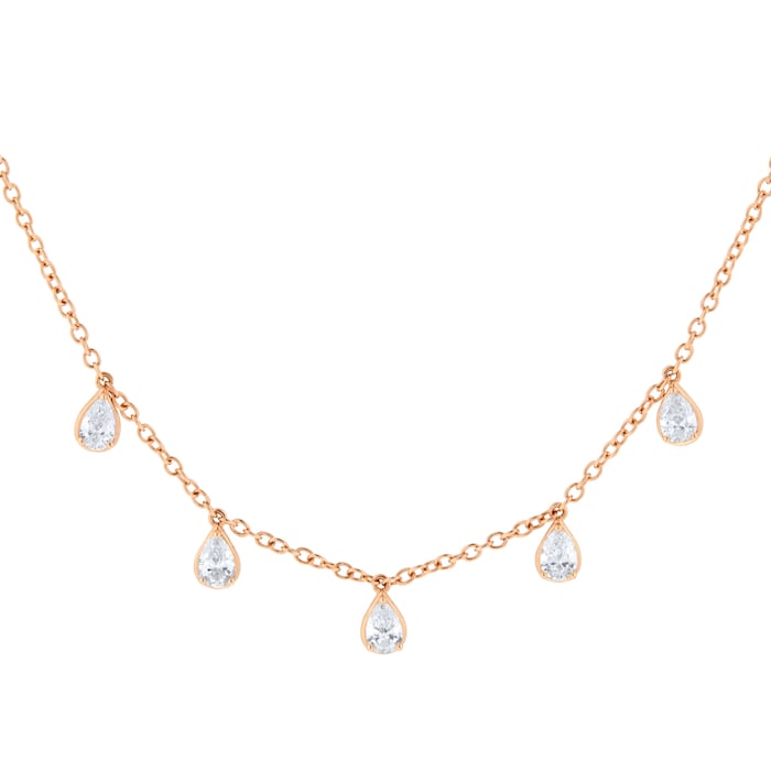 Goldsmiths 18ct Rose Gold 0.85cttw Pear Cut Diamond Drop Necklace
