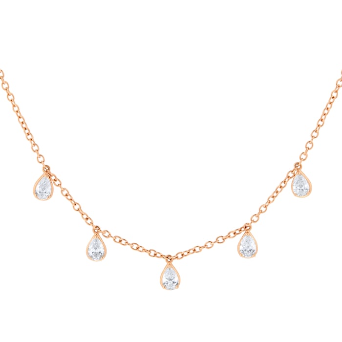 Goldsmiths 18ct Rose Gold 0.85cttw Pear Cut Diamond Drop Necklace