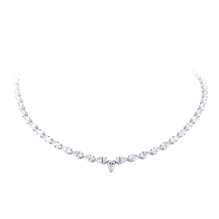 Goldsmiths 18ct White Gold 15.36cttw Pear Cut Diamond Line Necklace