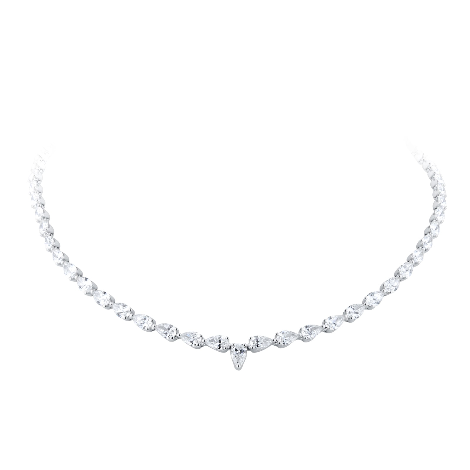 Goldsmiths 18ct White Gold 15.36cttw Pear Cut Diamond Line Necklace