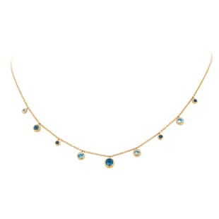 Goldsmiths 18ct Yellow Gold Sapphire Aquamarine and Blue Topaz Bezel Set Necklace