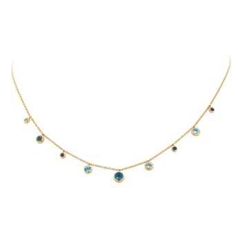 18ct Yellow Gold Sapphire Aquamarine and Blue Topaz Bezel Set Necklace