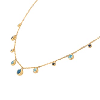 Goldsmiths 18ct Yellow Gold Sapphire Aquamarine and Blue Topaz Bezel Set Necklace