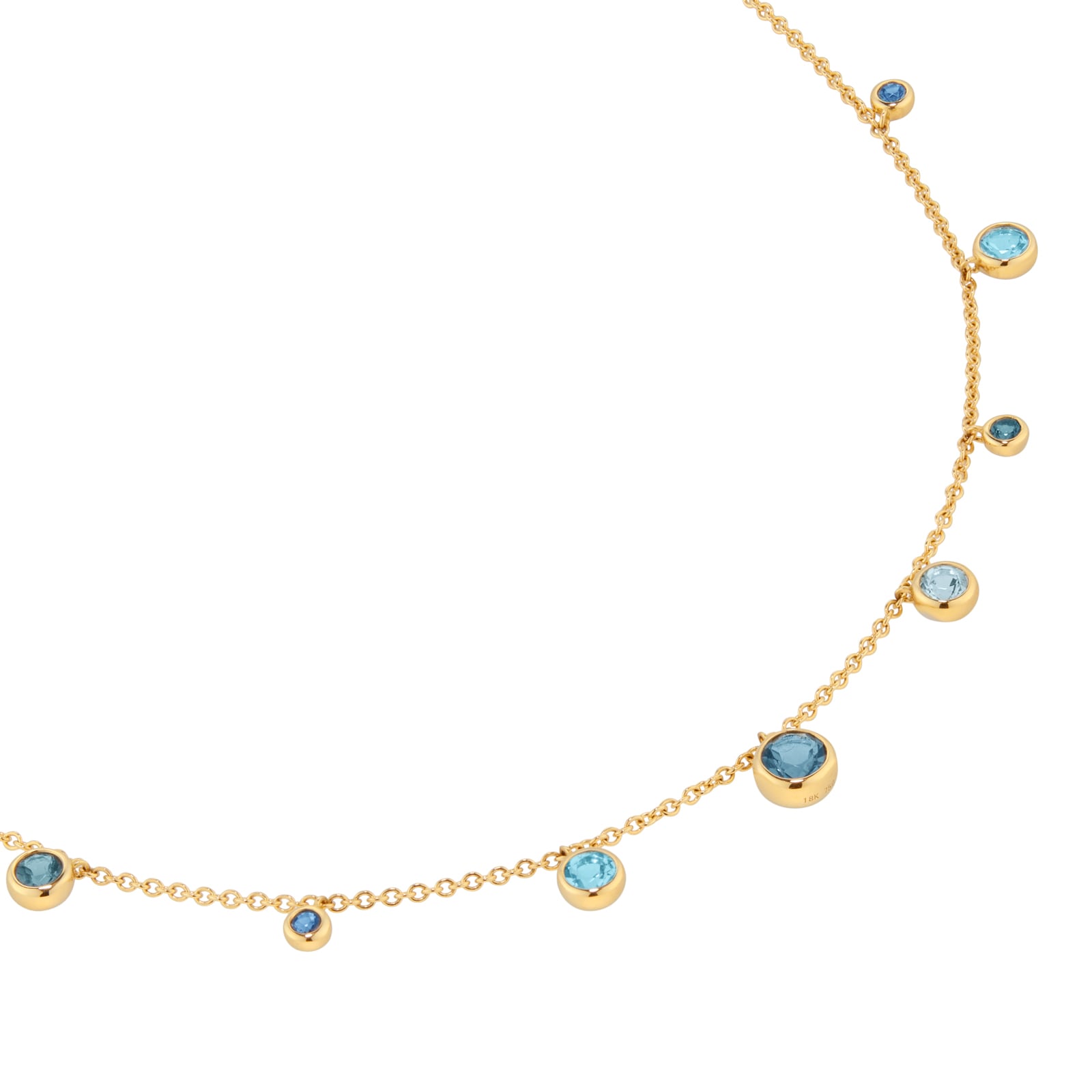Goldsmiths 18ct Yellow Gold Sapphire Aquamarine and Blue Topaz Bezel Set Necklace