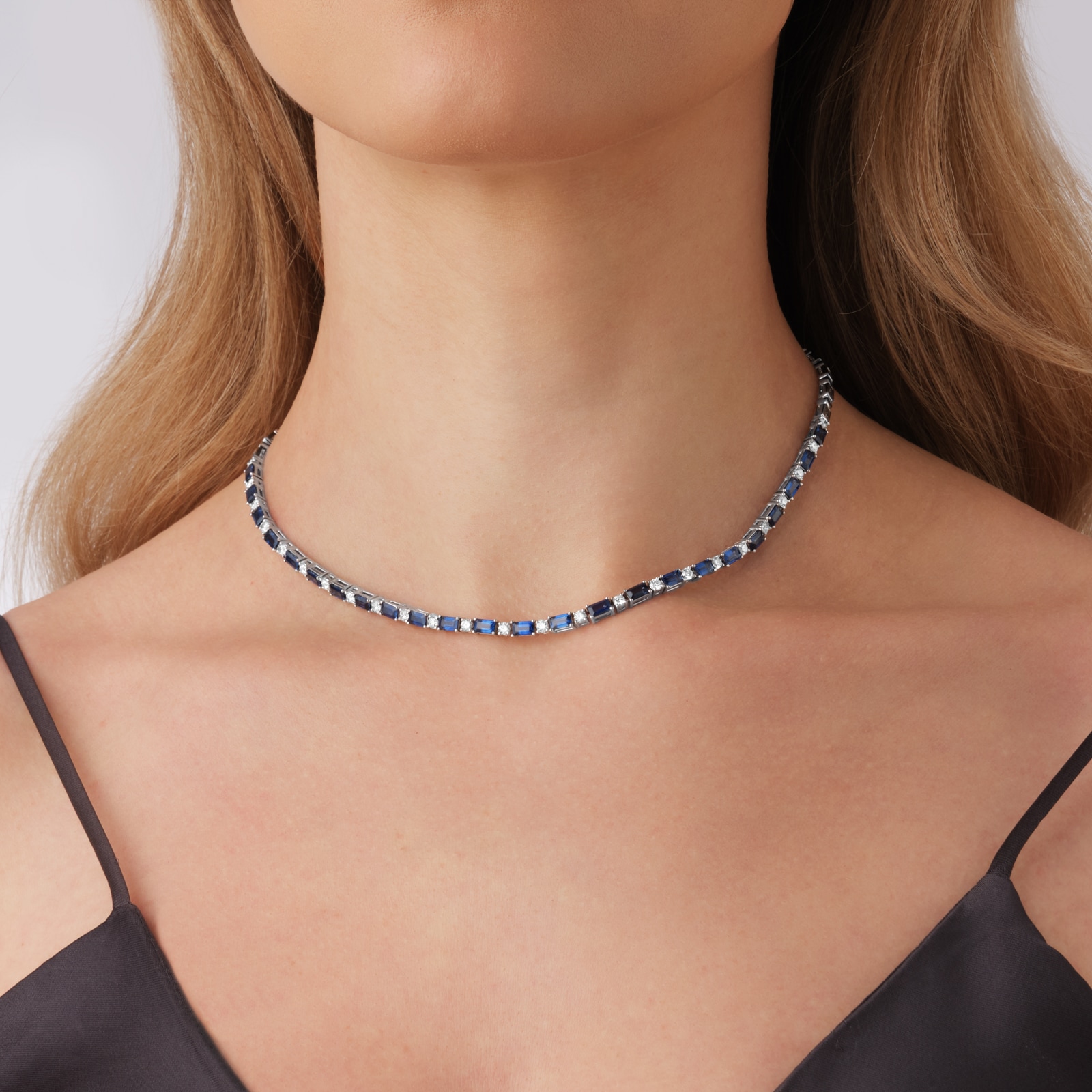 Mappin & Webb 18ct White Gold 7.98cttw Sapphire & 2.22cttw Diamond Necklace