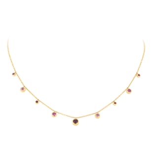 Best Luxury 
18ct Yellow Gold Ruby Garnet and Pink Tourmaline Bezel Set Drop Necklace