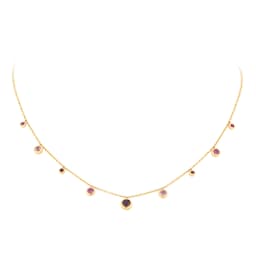 12130398 - 18ct Yellow Gold Ruby Garnet and Pink Tourmaline Bezel Set Drop Necklace