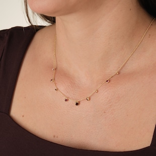 Best Luxury 
18ct Yellow Gold Ruby Garnet and Pink Tourmaline Bezel Set Drop Necklace
