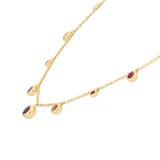 Goldsmiths 18ct Yellow Gold Ruby Garnet and Pink Tourmaline Bezel Set Drop Necklace
