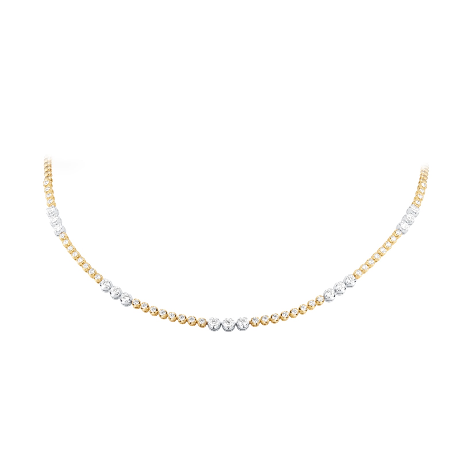 Mappin & Webb 18ct Yellow & White Gold Three Stone Diamond Bezel Necklace