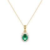 Goldsmiths 18ct Yellow Gold Emerald & Diamond Halo Pendant