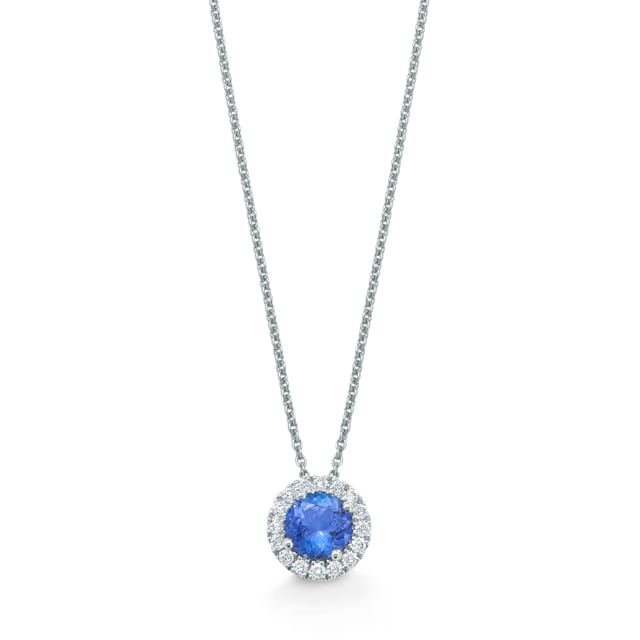 Mappin & Webb Carrington 18ct White Gold 6mm Tanzanite and 0.20cttw Diamond Pendant