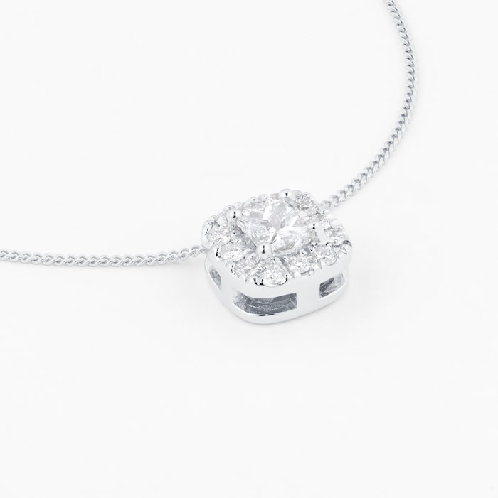 Goldsmiths 9ct White Gold 0.30ct Princess Cut Diamond Halo Pendant