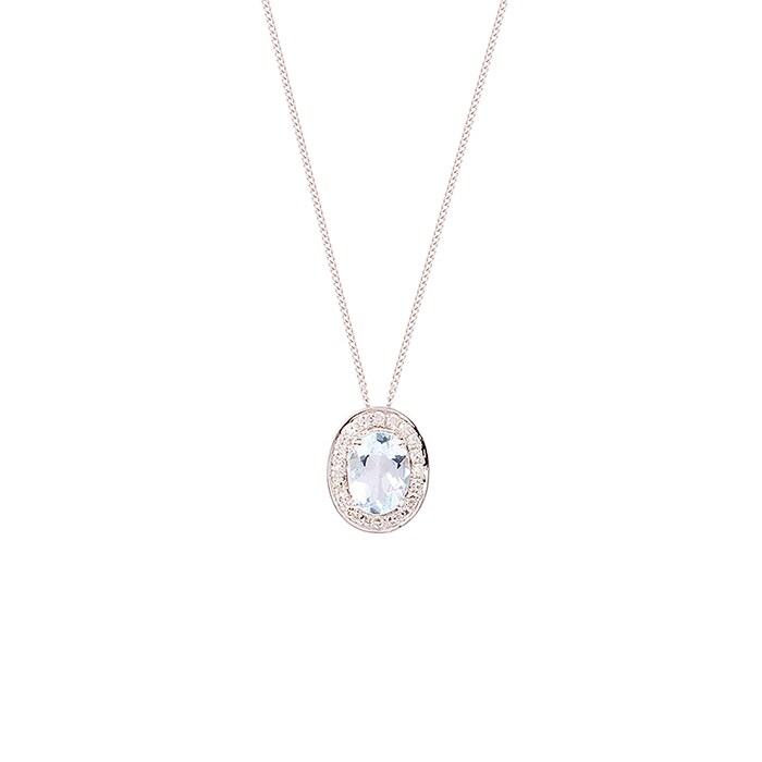 Goldsmiths 9ct White Gold Oval Aquamarine Pendant