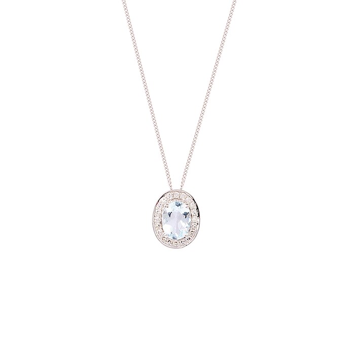 Goldsmiths 9ct White Gold Oval Aquamarine Pendant