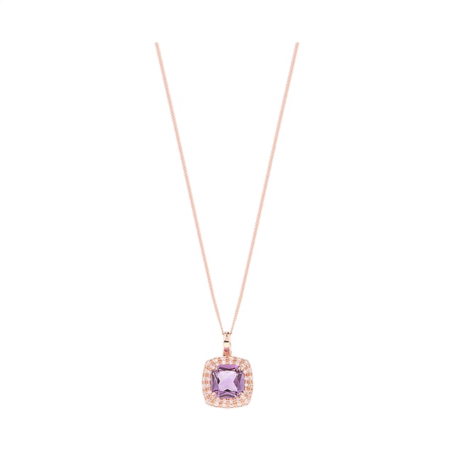 Goldsmiths 9ct Rose Gold Amethyst and White Sapphire Pendant