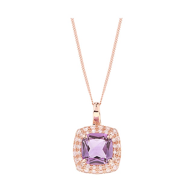 Goldsmiths 9ct Rose Gold Amethyst and White Sapphire Pendant