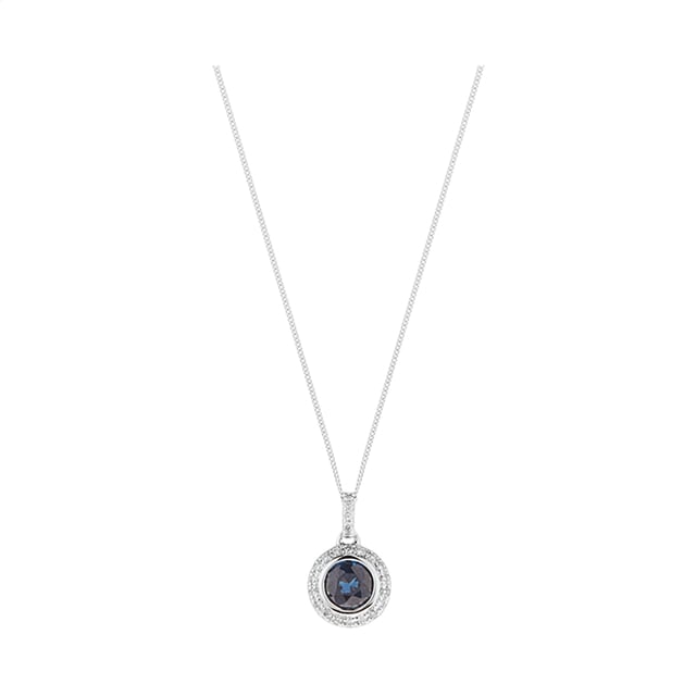 Goldsmiths 9ct White Gold Sapphire and Diamond Halo Necklace