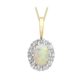 Goldsmiths 9ct Yellow Gold Opal and Diamond Cluster Pendant