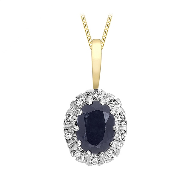 Goldsmiths 9ct Yellow Gold Sapphire and Diamond Cluster Pendant