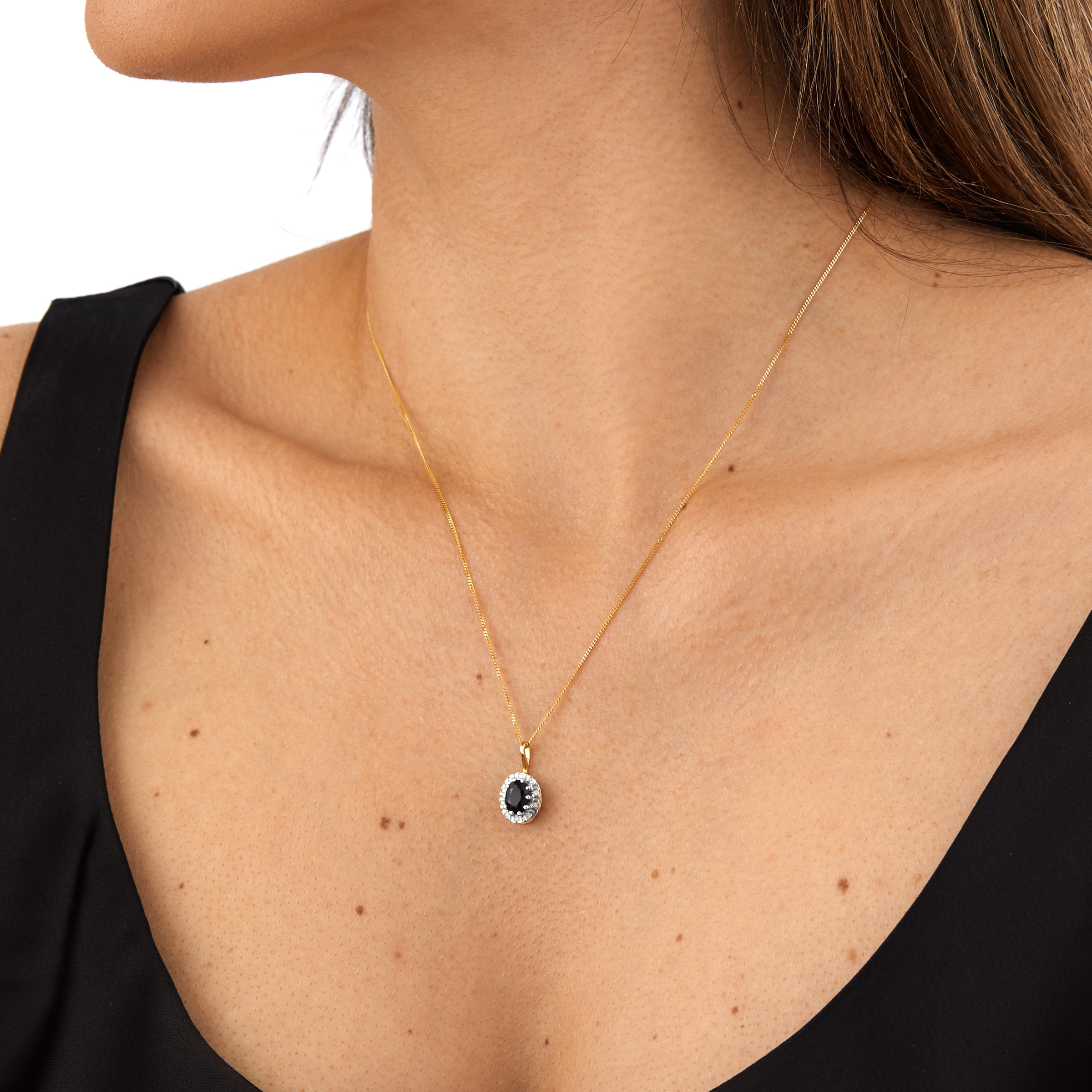 Gold chain with hot sale sapphire pendant