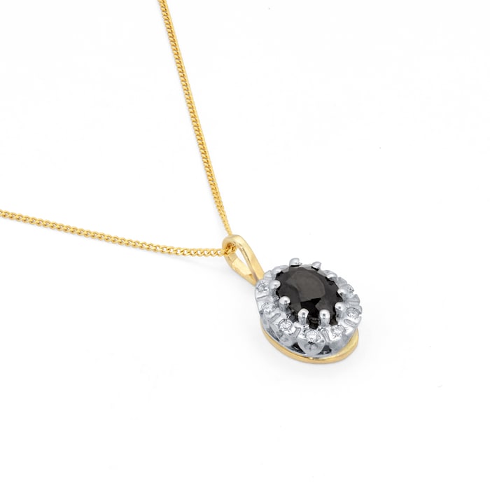 Goldsmiths 9ct Yellow Gold Sapphire and Diamond Cluster Pendant