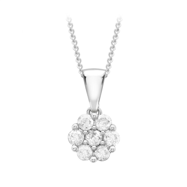 Goldsmiths 9ct White Gold 0.25ct Diamond Cluster Pendant