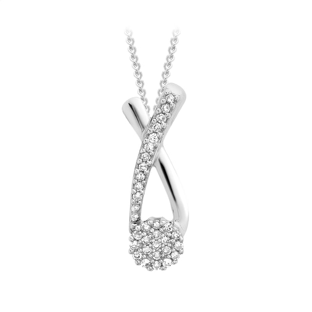 Goldsmiths 9ct White Gold Diamond Cross Over Pendant