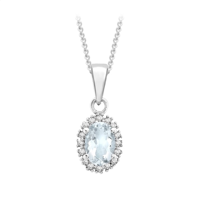 Goldsmiths 9ct White Gold Diamond and Aquamarine Cluster Pendant Goldsmiths 9ct White Gold Diamond and Aquamarine Cluster Pendant