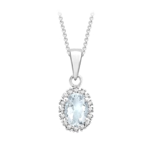 Goldsmiths 9ct White Gold Diamond and Aquamarine Cluster Pendant