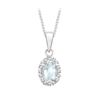 Goldsmiths 9ct White Gold Diamond and Aquamarine Cluster Pendant Goldsmiths 9ct White Gold Diamond and Aquamarine Cluster Pendant