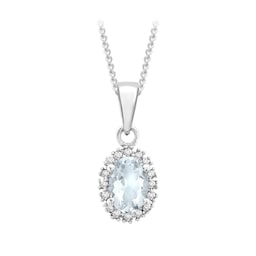 12142552 - 9ct White Gold Diamond and Aquamarine Cluster Pendant