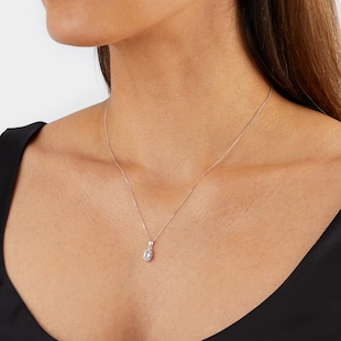 Goldsmiths 9ct White Gold Diamond and Aquamarine Cluster Pendant