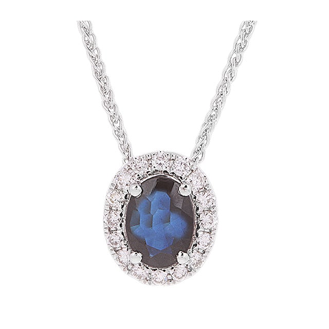 Goldsmiths 18 Carat White Gold Sapphire and Diamond Halo Pendant