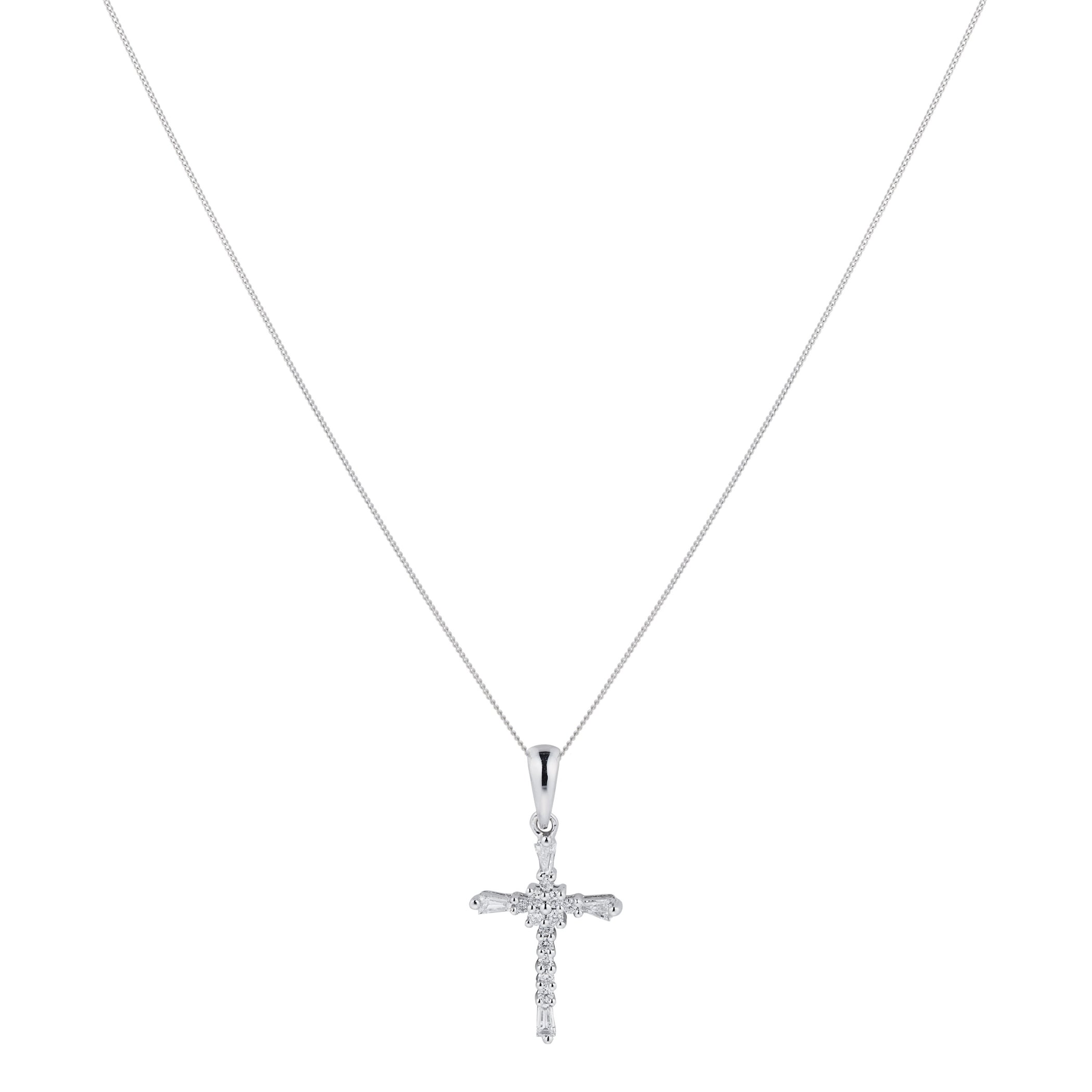 Goldsmiths 9ct White Gold 0.11ct Diamond Cross Pendant