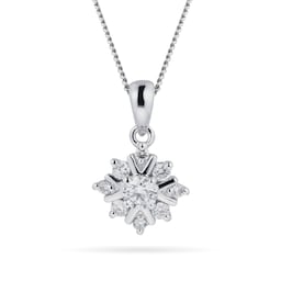 12142591 - 9ct White Gold 0.21ct Diamond Snow Flake Pendant