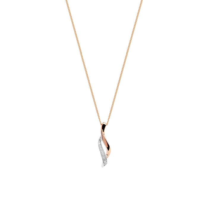 Goldsmiths 9ct Rose & White Gold 0.04ct Diamond Twist Pendant