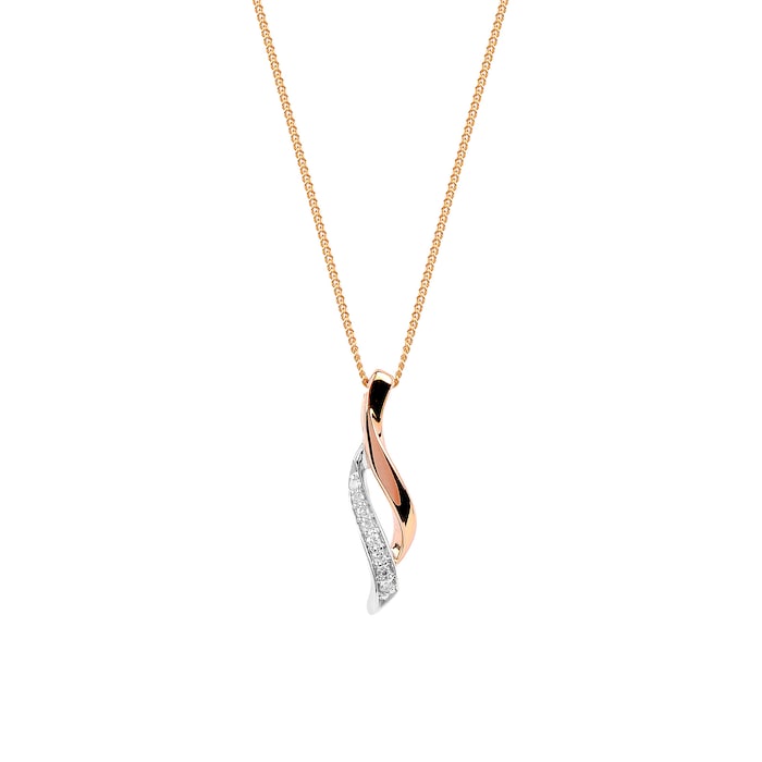 Goldsmiths 9ct Rose & White Gold 0.04ct Diamond Twist Pendant