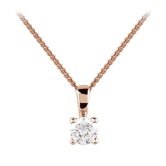 Goldsmiths 9ct Rose Gold 0.25ct 4 Claw Diamond Pendant