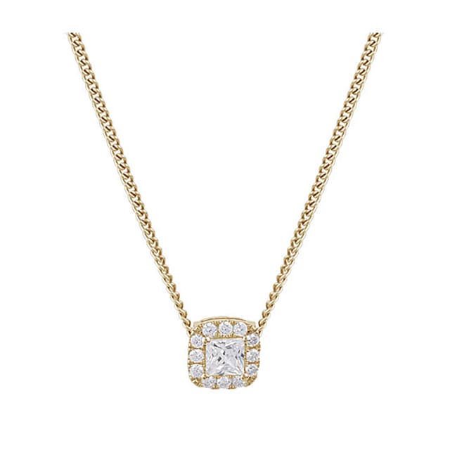 Goldsmiths 9ct Yellow Gold 0.30ct Princess Cut Diamond Halo Pendant