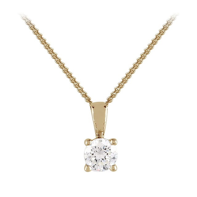 Goldsmiths 9ct Yellow Gold 0.15ct 4 Claw Diamond Pendant