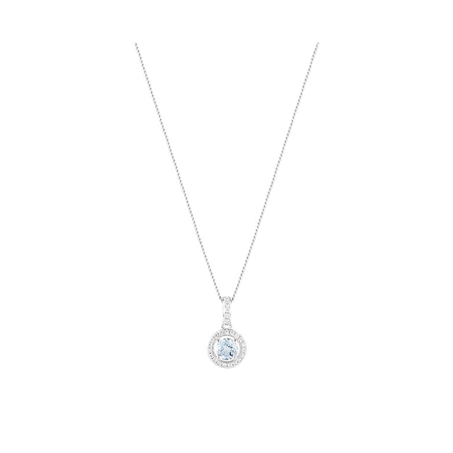 Goldsmiths 9ct White Gold 0.25ct Aquamarine And 0.08ct Diamond Halo Pendant 4x4mm