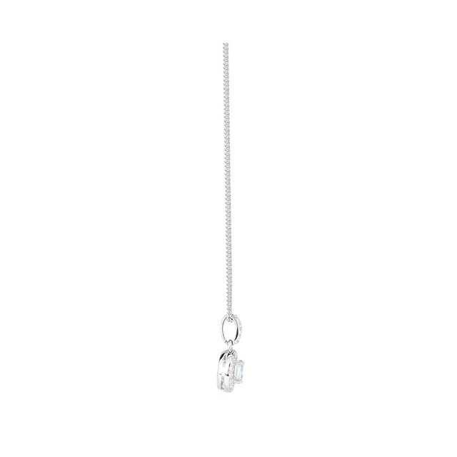 Goldsmiths 9ct White Gold 0.25ct Aquamarine And 0.08ct Diamond Halo Pendant 4x4mm