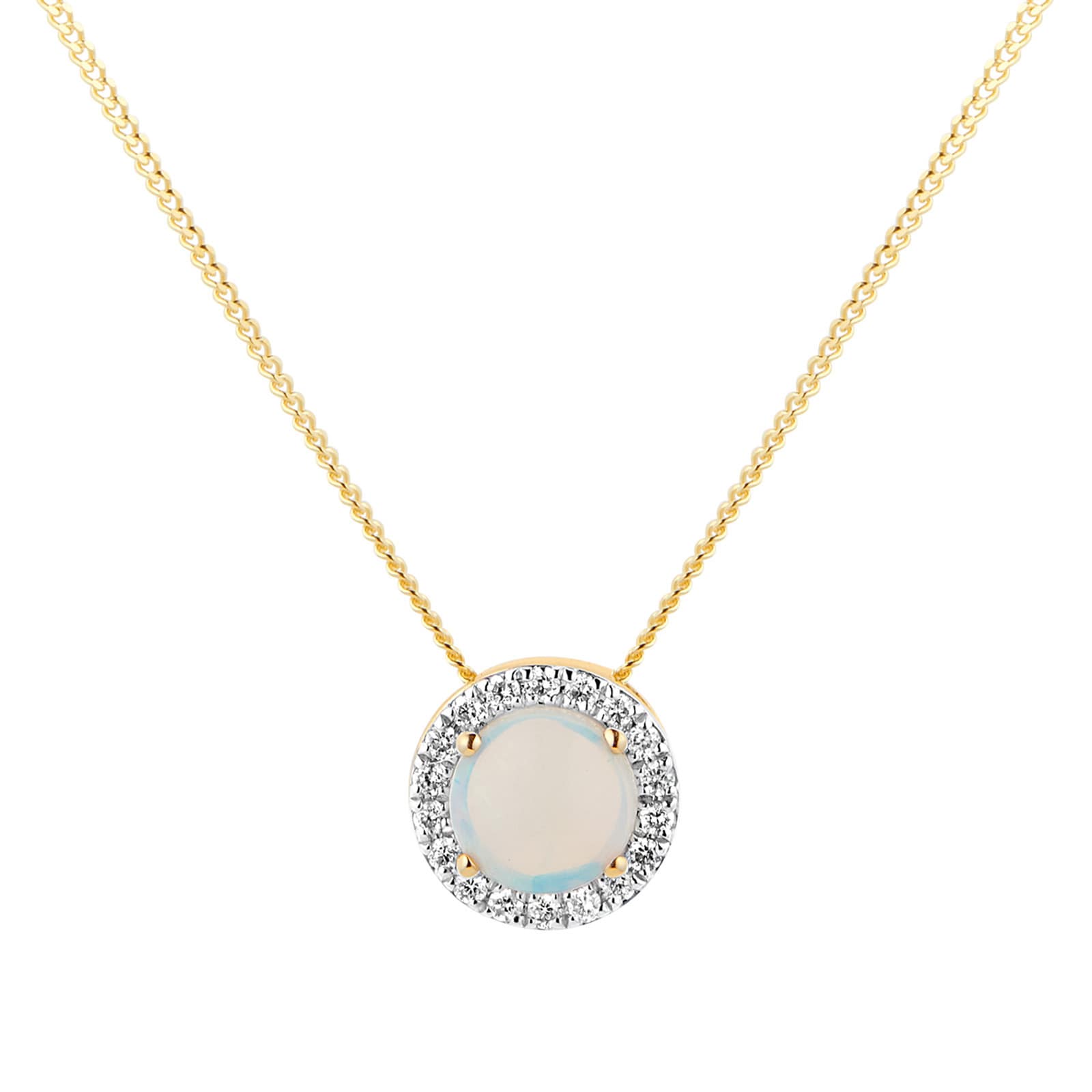 Goldsmiths 9ct Yellow Gold 5.5mm Opal And Diamond 0.11ct Halo Pendant Goldsmiths 9ct Yellow Gold 5.5mm Opal And Diamond 0.11ct Halo Pendant