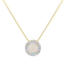 12142810 - 9ct Yellow Gold 5.5mm Opal And Diamond 0.11ct Halo Pendant