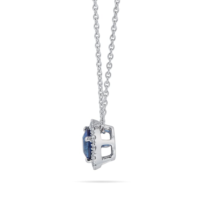 Mappin & Webb Carrington 18ct White Gold 6mm Sapphire and 0.20cttw Diamond Pendant